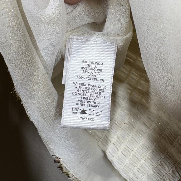 Parker Size XL The Piper Top Gold White Lurex Blend Keyhole Smocked Long Sleeves - Picture 10 of 12